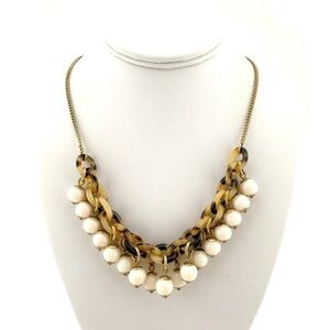 NWT J. Crew Tortoise Shell Gold and Cream Statement Necklace